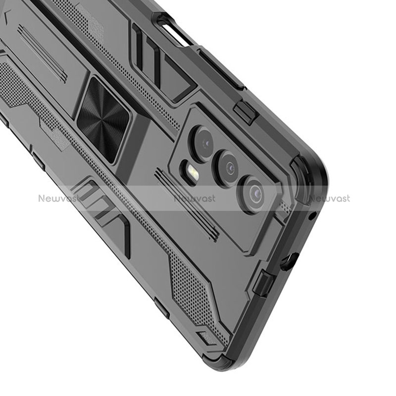 Silicone Matte Finish and Plastic Back Cover Case with Magnetic Stand KC1 for Vivo iQOO Z5 5G