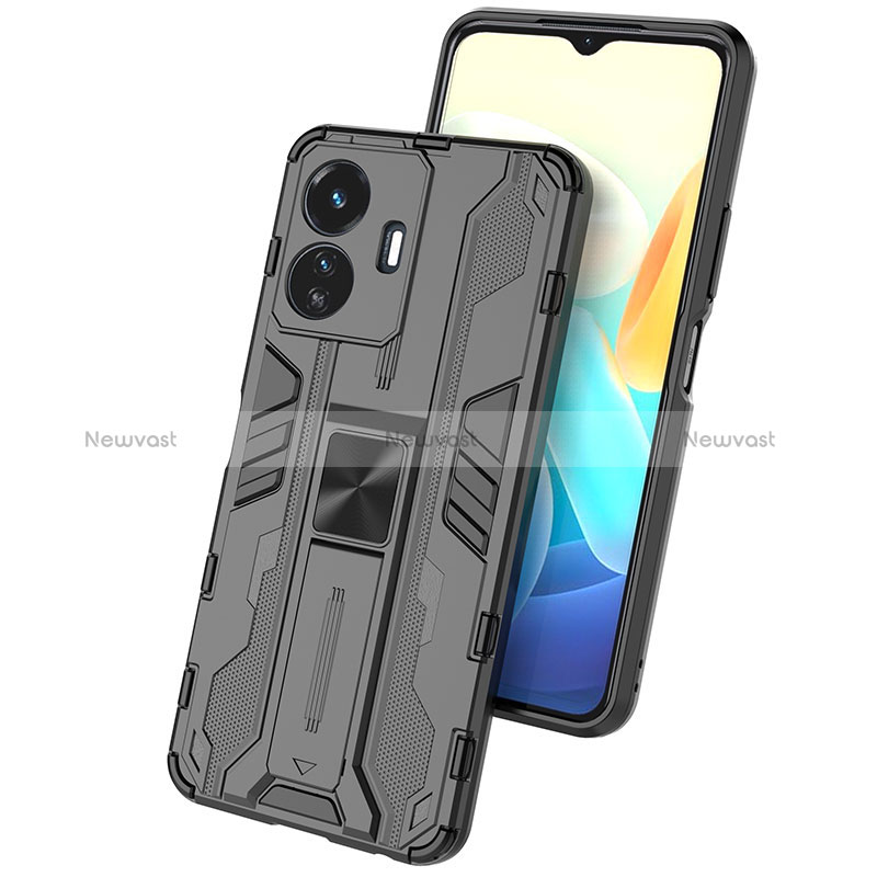 Silicone Matte Finish and Plastic Back Cover Case with Magnetic Stand KC1 for Vivo iQOO Z6 Lite 5G