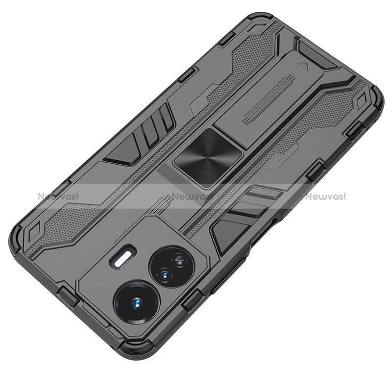 Silicone Matte Finish and Plastic Back Cover Case with Magnetic Stand KC1 for Vivo iQOO Z6 Lite 5G