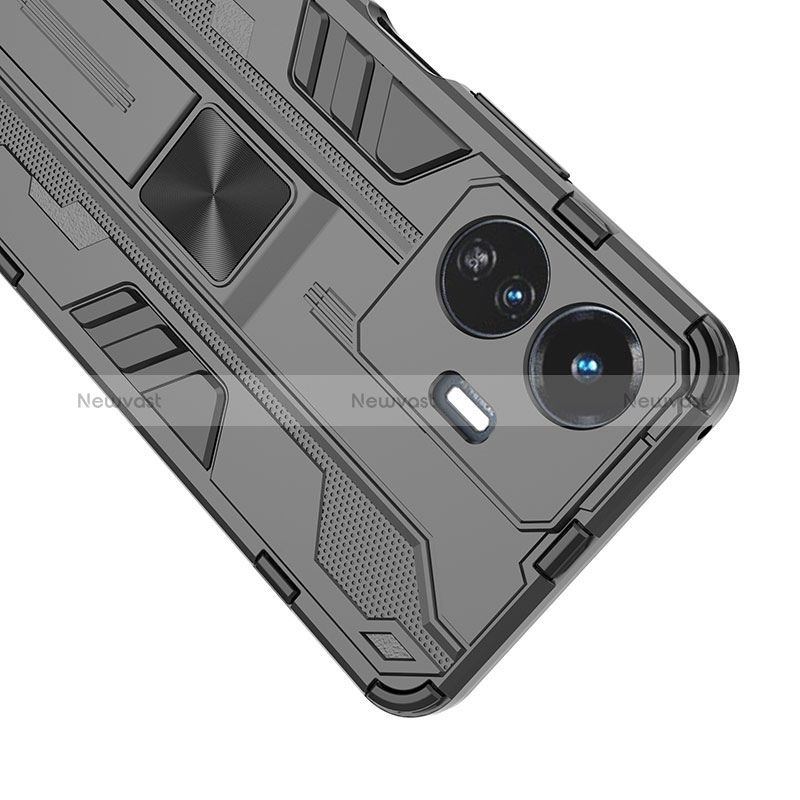 Silicone Matte Finish and Plastic Back Cover Case with Magnetic Stand KC1 for Vivo iQOO Z6 Lite 5G