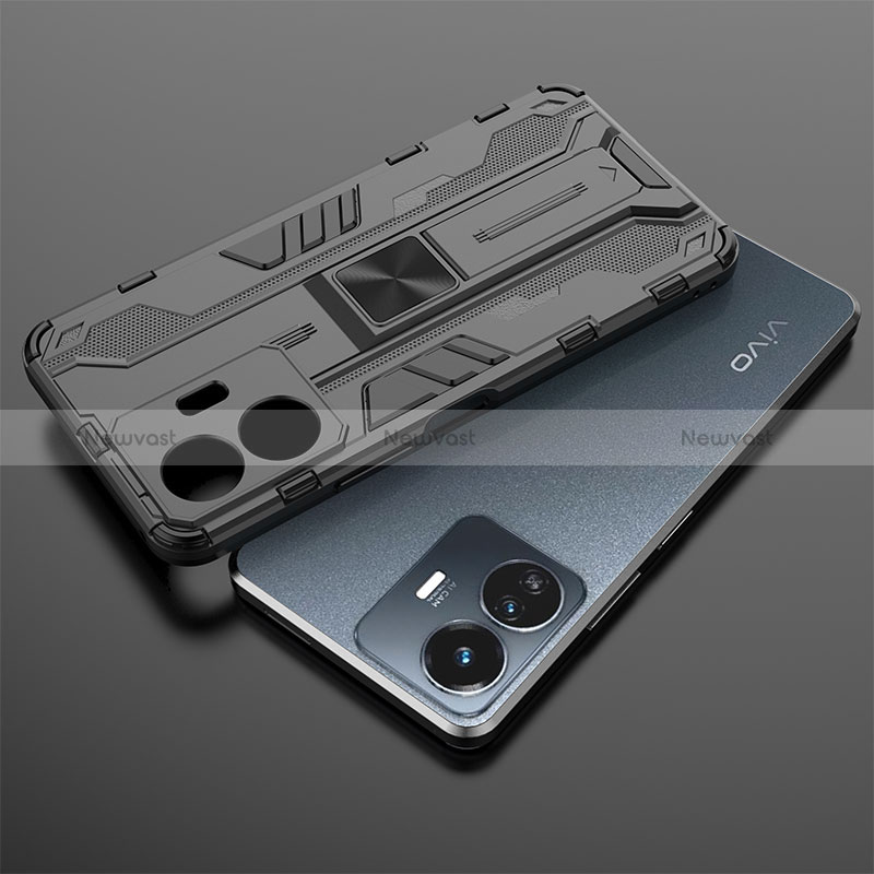 Silicone Matte Finish and Plastic Back Cover Case with Magnetic Stand KC1 for Vivo iQOO Z6 Lite 5G