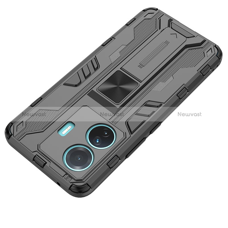 Silicone Matte Finish and Plastic Back Cover Case with Magnetic Stand KC1 for Vivo iQOO Z6 Pro 5G