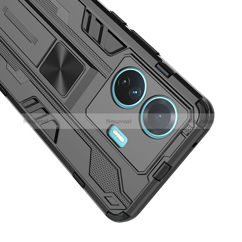 Silicone Matte Finish and Plastic Back Cover Case with Magnetic Stand KC1 for Vivo iQOO Z6 Pro 5G