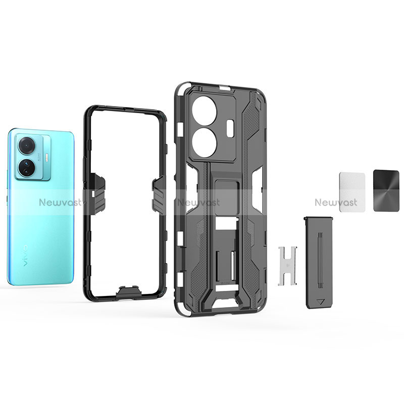 Silicone Matte Finish and Plastic Back Cover Case with Magnetic Stand KC1 for Vivo iQOO Z6 Pro 5G