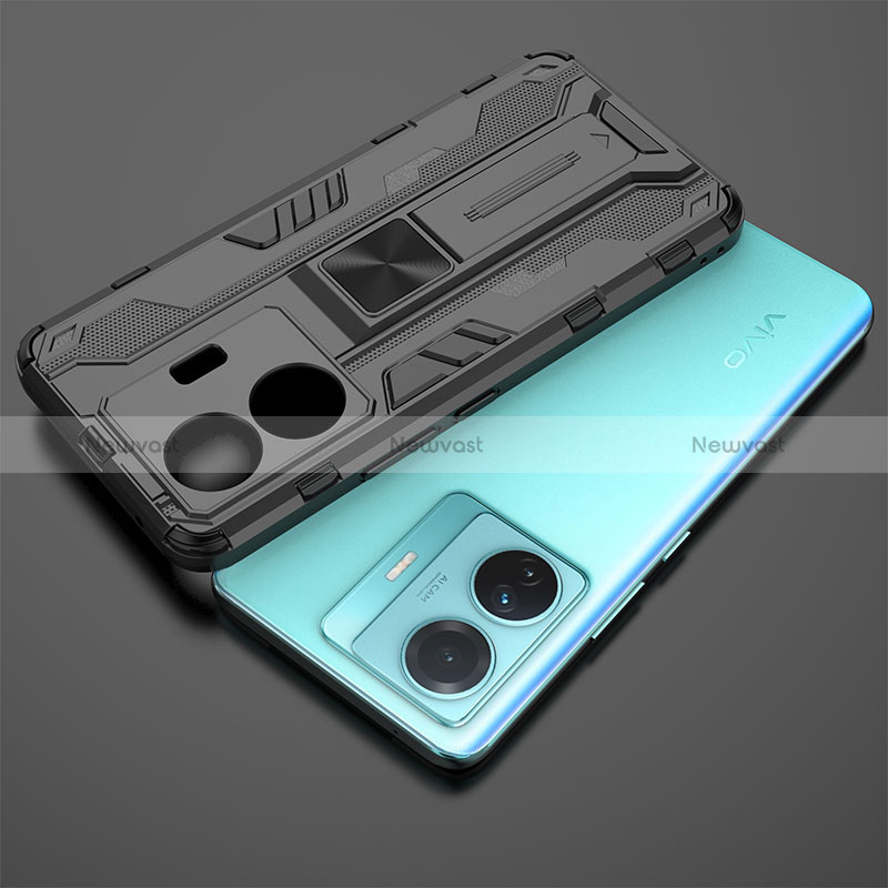 Silicone Matte Finish and Plastic Back Cover Case with Magnetic Stand KC1 for Vivo iQOO Z6 Pro 5G