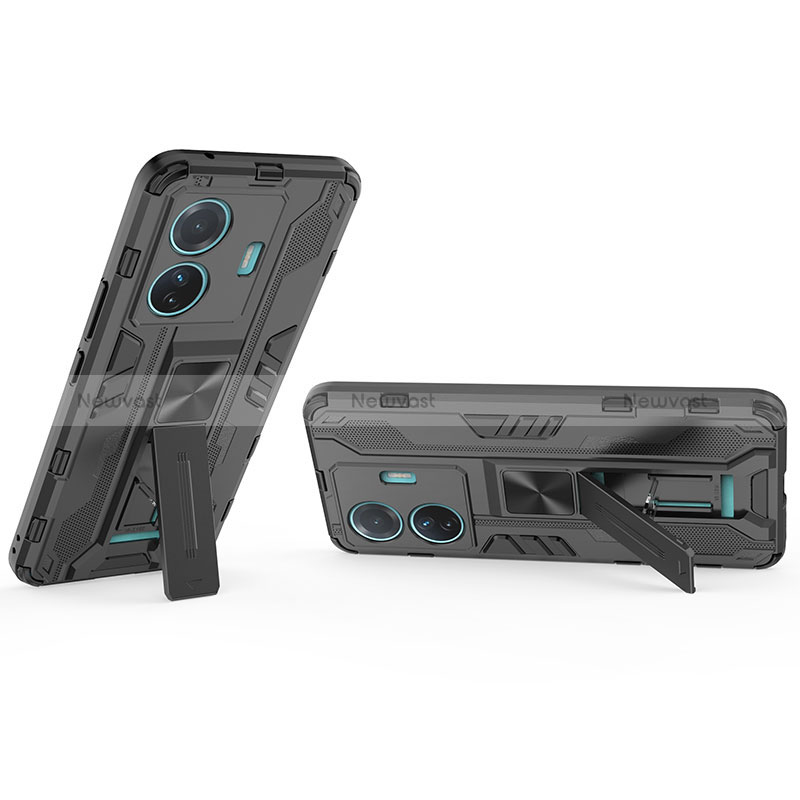 Silicone Matte Finish and Plastic Back Cover Case with Magnetic Stand KC1 for Vivo iQOO Z6 Pro 5G