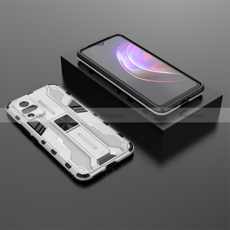 Silicone Matte Finish and Plastic Back Cover Case with Magnetic Stand KC1 for Vivo V21 5G