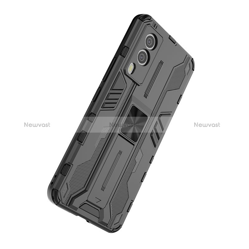 Silicone Matte Finish and Plastic Back Cover Case with Magnetic Stand KC1 for Vivo V21e 5G