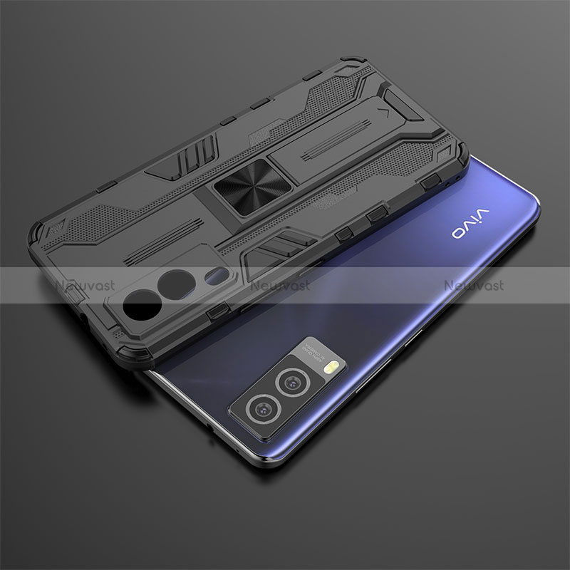 Silicone Matte Finish and Plastic Back Cover Case with Magnetic Stand KC1 for Vivo V21e 5G