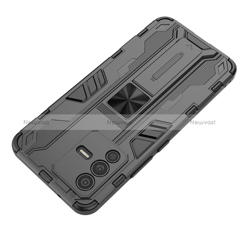 Silicone Matte Finish and Plastic Back Cover Case with Magnetic Stand KC1 for Vivo V23 5G