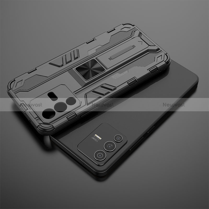 Silicone Matte Finish and Plastic Back Cover Case with Magnetic Stand KC1 for Vivo V23 5G