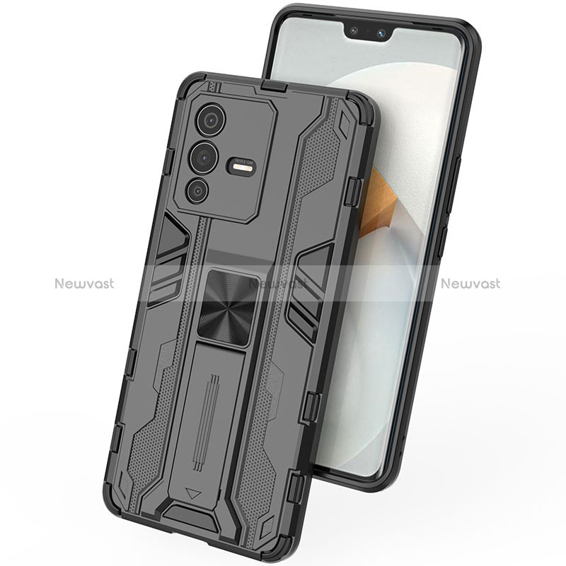 Silicone Matte Finish and Plastic Back Cover Case with Magnetic Stand KC1 for Vivo V23 Pro 5G