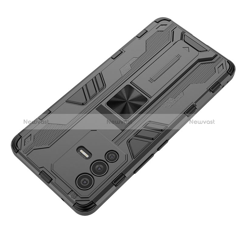 Silicone Matte Finish and Plastic Back Cover Case with Magnetic Stand KC1 for Vivo V23 Pro 5G