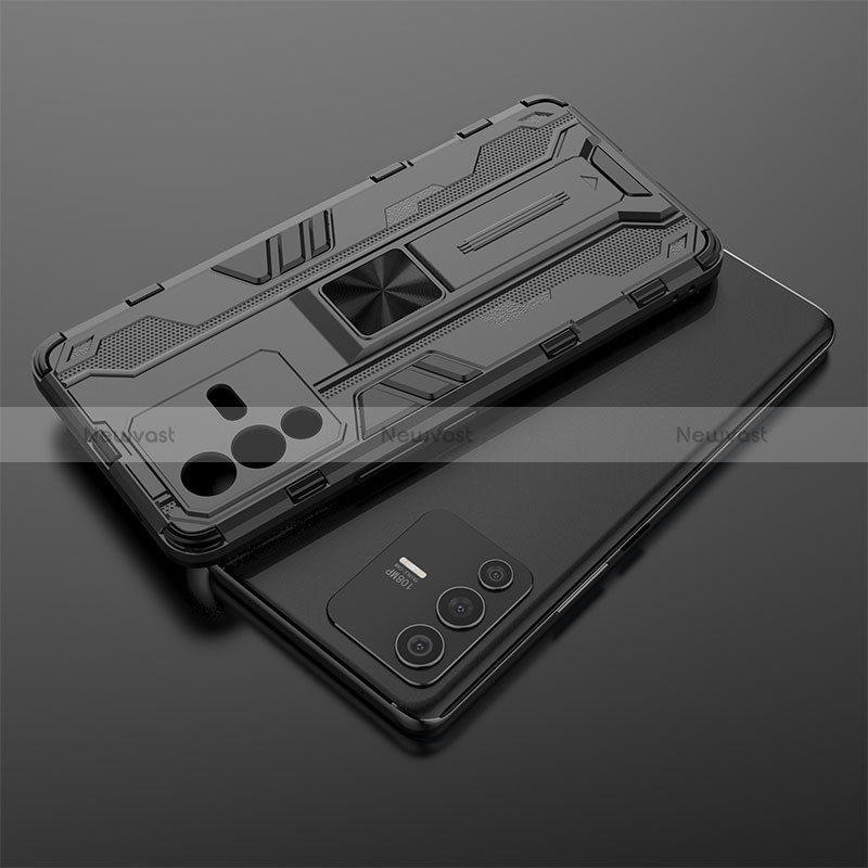 Silicone Matte Finish and Plastic Back Cover Case with Magnetic Stand KC1 for Vivo V23 Pro 5G