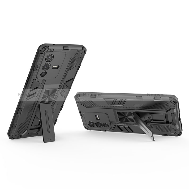 Silicone Matte Finish and Plastic Back Cover Case with Magnetic Stand KC1 for Vivo V23 Pro 5G