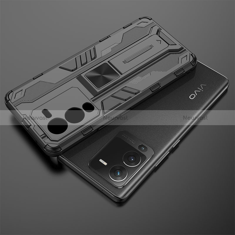 Silicone Matte Finish and Plastic Back Cover Case with Magnetic Stand KC1 for Vivo V25 Pro 5G