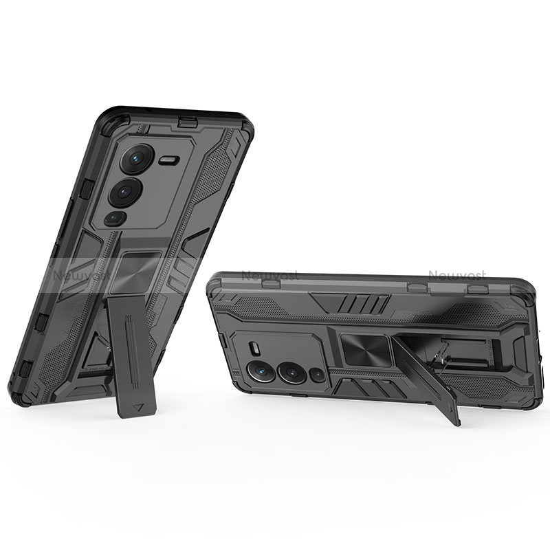 Silicone Matte Finish and Plastic Back Cover Case with Magnetic Stand KC1 for Vivo V25 Pro 5G