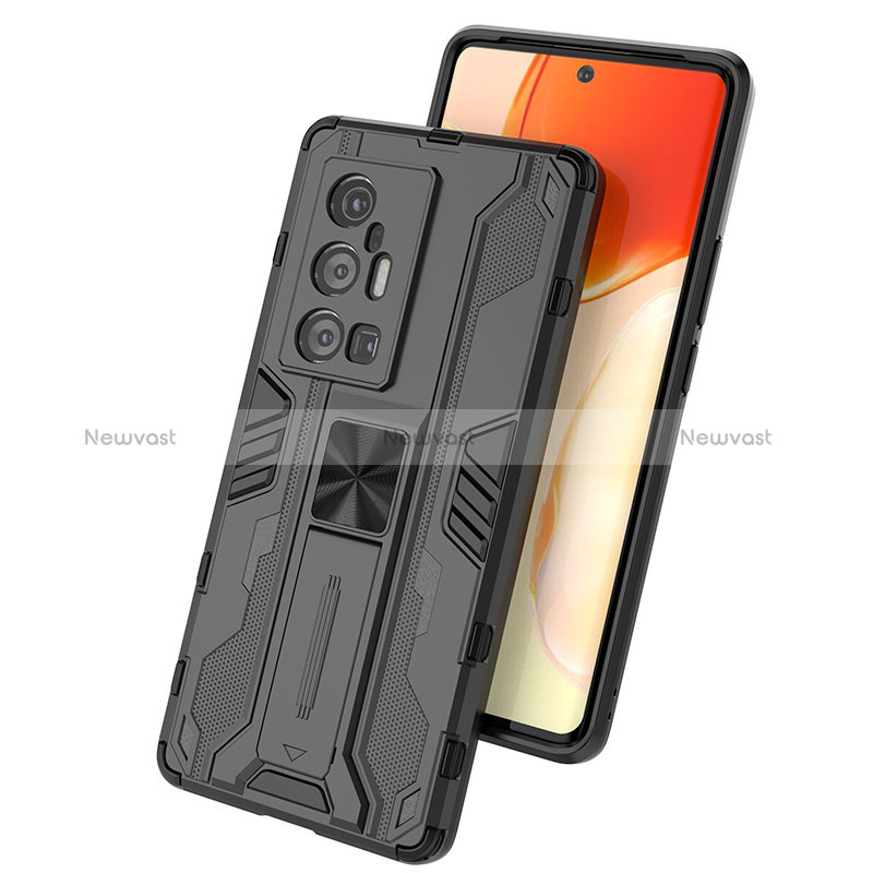 Silicone Matte Finish and Plastic Back Cover Case with Magnetic Stand KC1 for Vivo X70 Pro+ Plus 5G