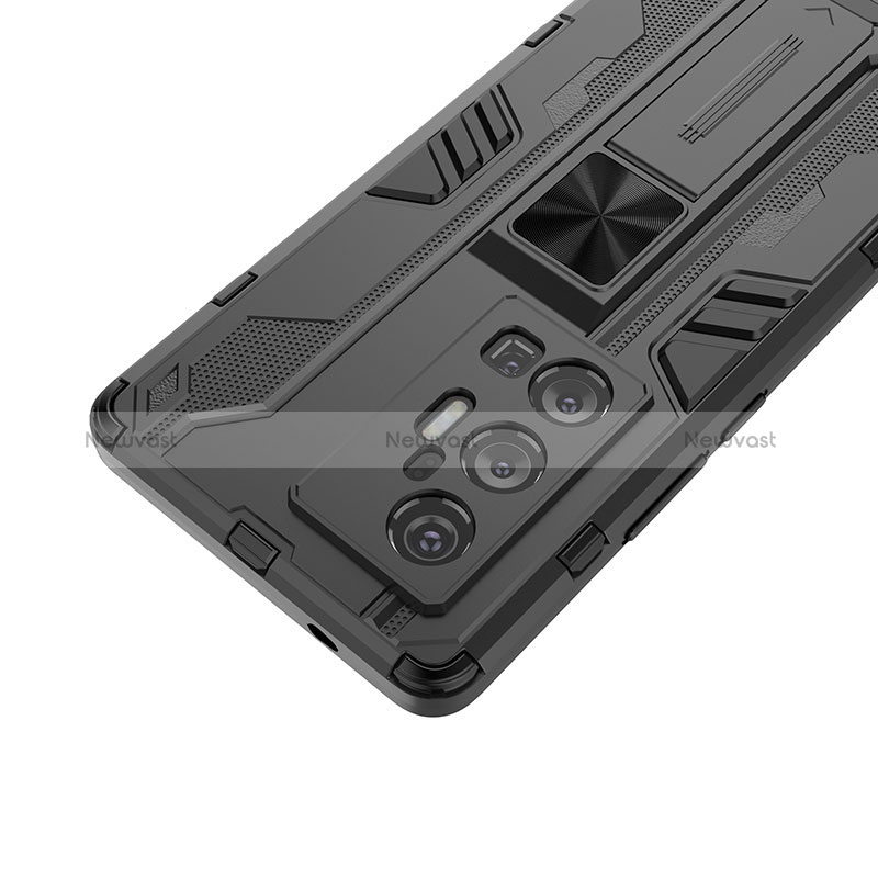 Silicone Matte Finish and Plastic Back Cover Case with Magnetic Stand KC1 for Vivo X70 Pro+ Plus 5G