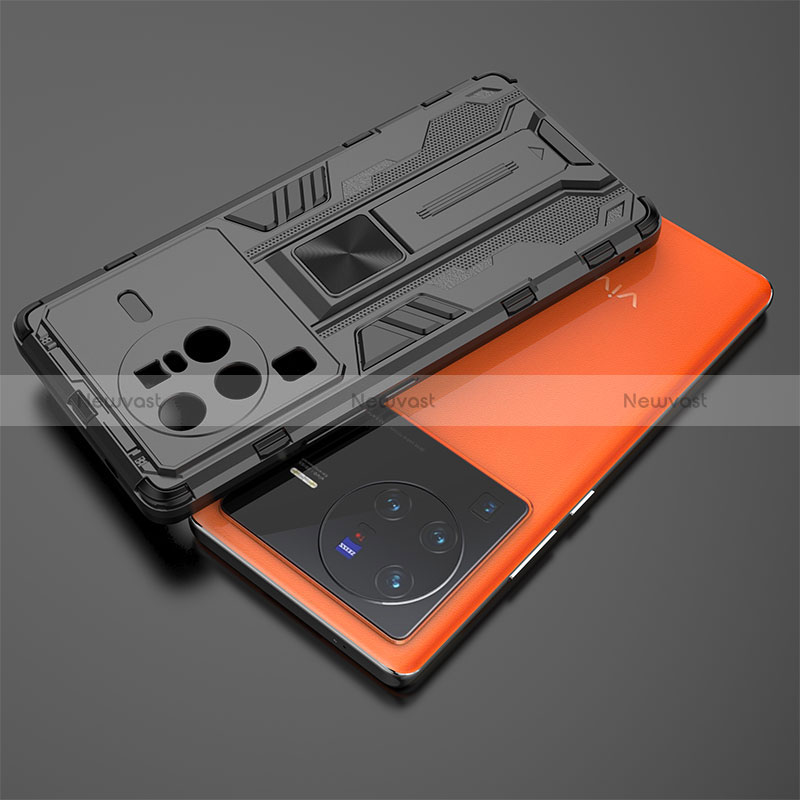 Silicone Matte Finish and Plastic Back Cover Case with Magnetic Stand KC1 for Vivo X80 Pro 5G