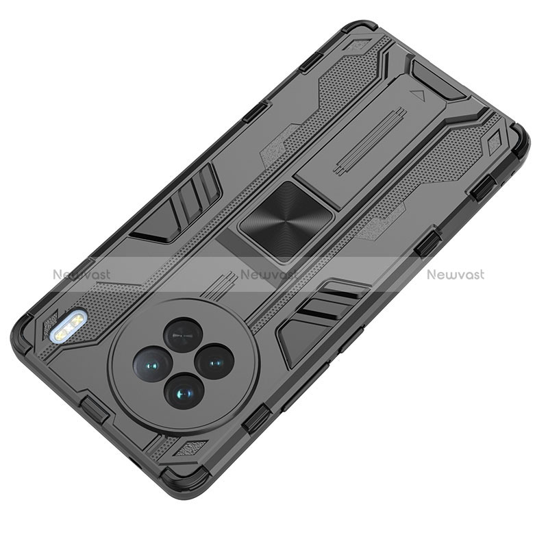 Silicone Matte Finish and Plastic Back Cover Case with Magnetic Stand KC1 for Vivo X90 5G