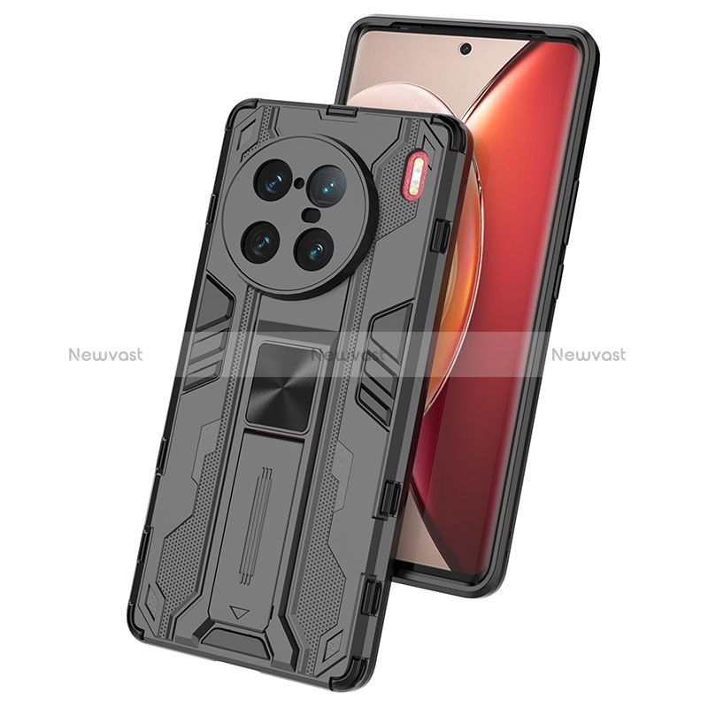 Silicone Matte Finish and Plastic Back Cover Case with Magnetic Stand KC1 for Vivo X90 Pro+ Plus 5G