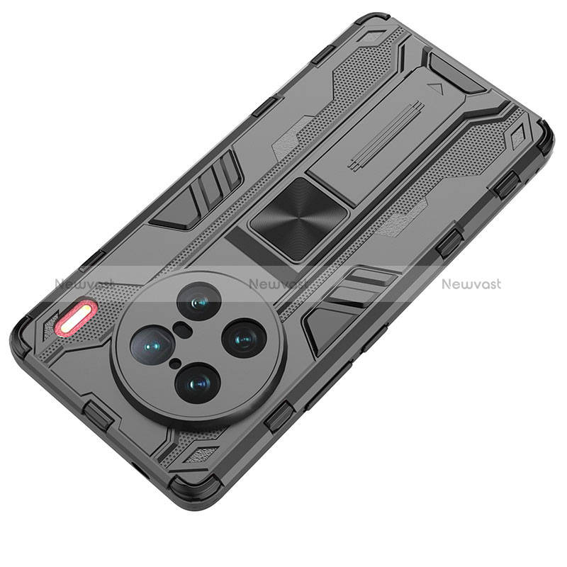 Silicone Matte Finish and Plastic Back Cover Case with Magnetic Stand KC1 for Vivo X90 Pro+ Plus 5G