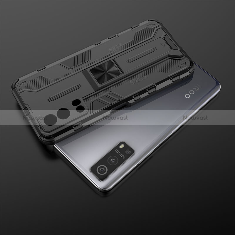 Silicone Matte Finish and Plastic Back Cover Case with Magnetic Stand KC1 for Vivo Y72 5G