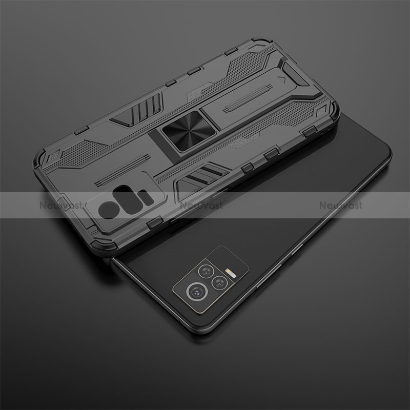 Silicone Matte Finish and Plastic Back Cover Case with Magnetic Stand KC1 for Vivo Y73 (2021)