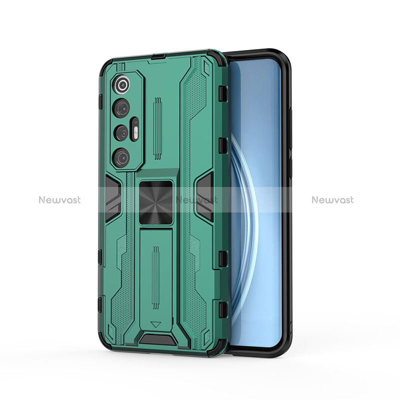 Silicone Matte Finish and Plastic Back Cover Case with Magnetic Stand KC1 for Xiaomi Mi 10S 5G Green