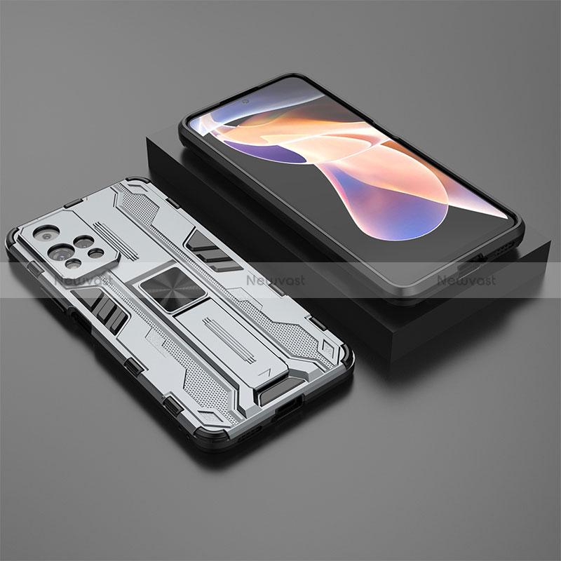 Silicone Matte Finish and Plastic Back Cover Case with Magnetic Stand KC1 for Xiaomi Mi 11i 5G (2022) Gray