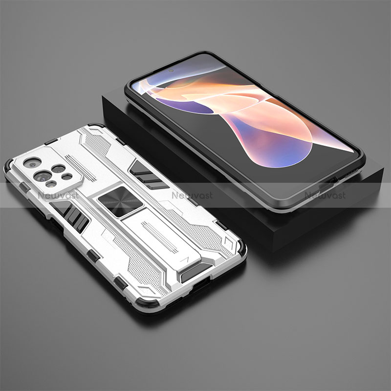 Silicone Matte Finish and Plastic Back Cover Case with Magnetic Stand KC1 for Xiaomi Mi 11i 5G (2022) Silver