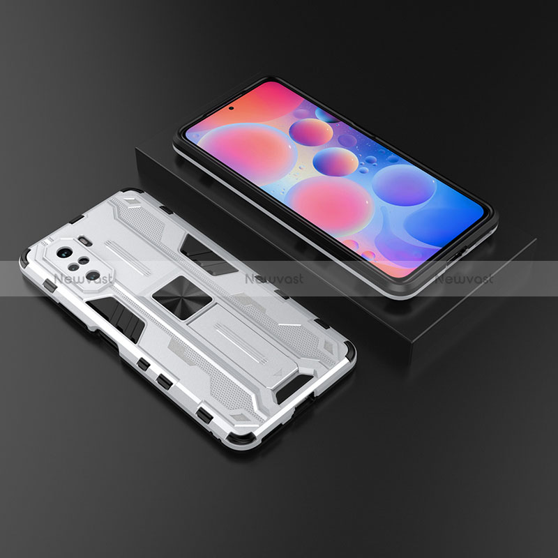 Silicone Matte Finish and Plastic Back Cover Case with Magnetic Stand KC1 for Xiaomi Mi 11i 5G Silver