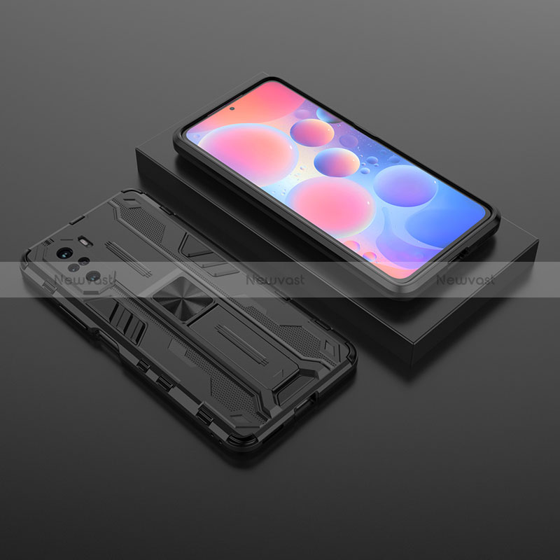 Silicone Matte Finish and Plastic Back Cover Case with Magnetic Stand KC1 for Xiaomi Mi 11X Pro 5G Black