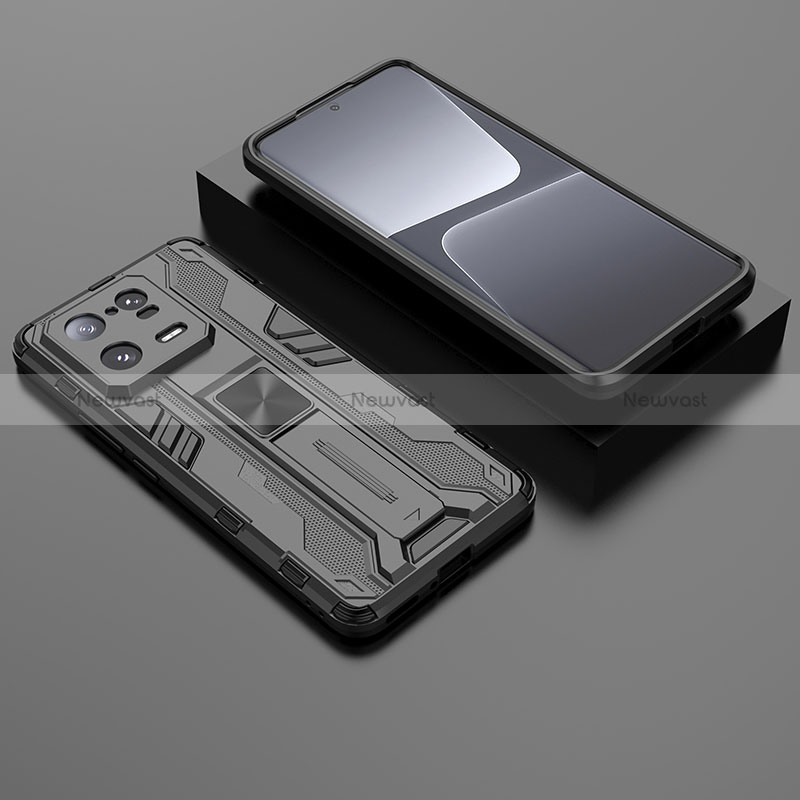 Silicone Matte Finish and Plastic Back Cover Case with Magnetic Stand KC1 for Xiaomi Mi 13 Pro 5G Black