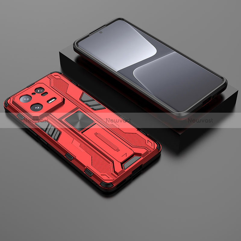 Silicone Matte Finish and Plastic Back Cover Case with Magnetic Stand KC1 for Xiaomi Mi 13 Pro 5G Red