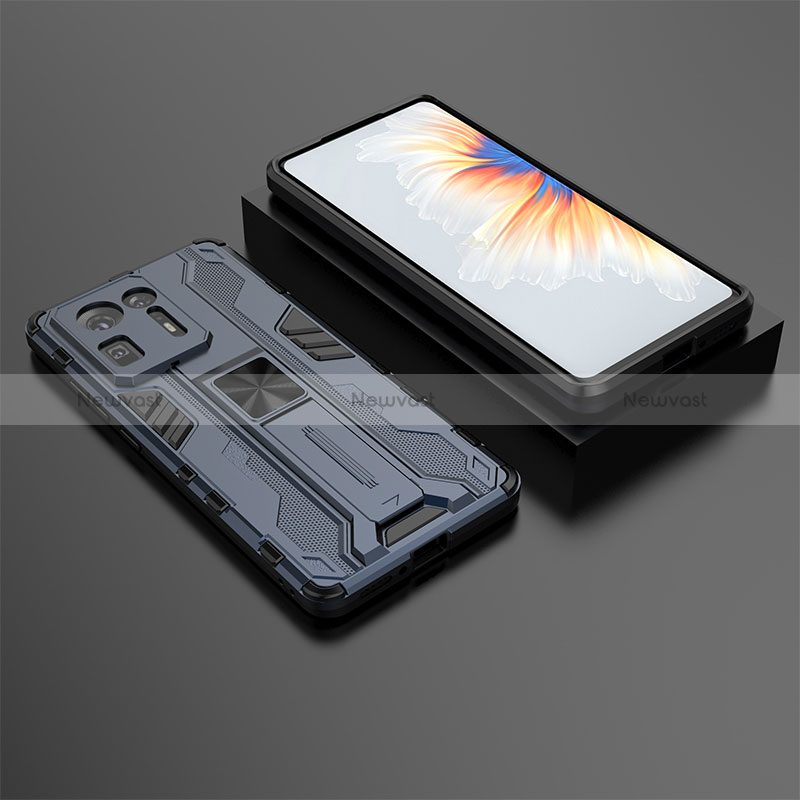 Silicone Matte Finish and Plastic Back Cover Case with Magnetic Stand KC1 for Xiaomi Mi Mix 4 5G Blue