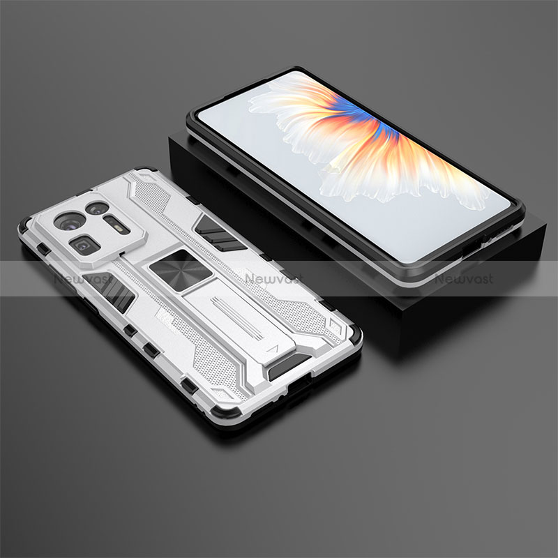 Silicone Matte Finish and Plastic Back Cover Case with Magnetic Stand KC1 for Xiaomi Mi Mix 4 5G Silver