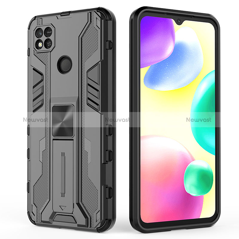 Silicone Matte Finish and Plastic Back Cover Case with Magnetic Stand KC1 for Xiaomi POCO C31