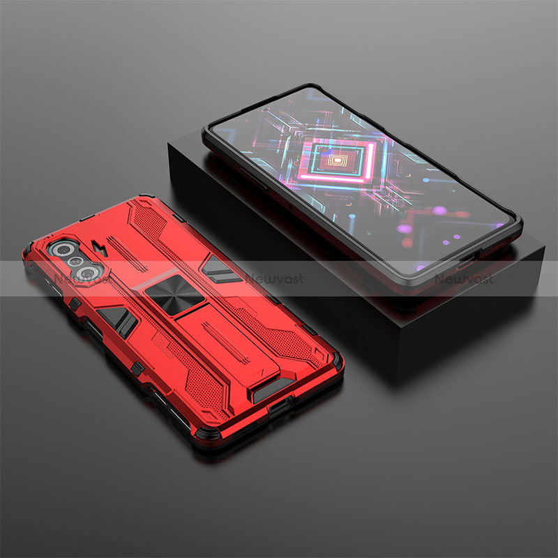 Silicone Matte Finish and Plastic Back Cover Case with Magnetic Stand KC1 for Xiaomi Poco F3 GT 5G