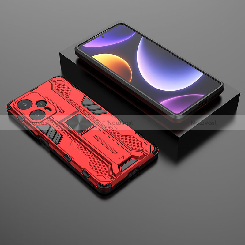 Silicone Matte Finish and Plastic Back Cover Case with Magnetic Stand KC1 for Xiaomi Poco F5 5G