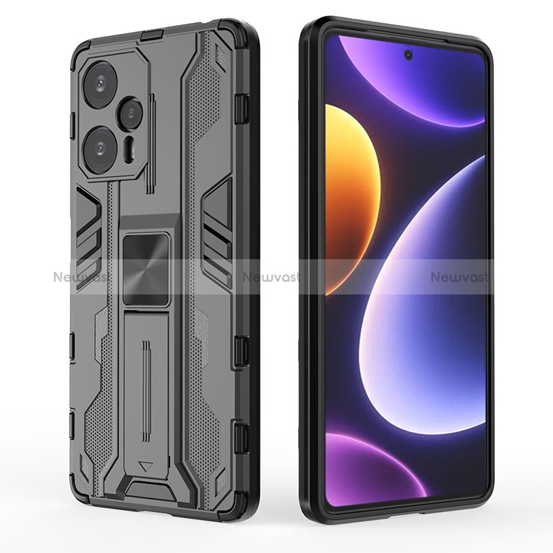 Silicone Matte Finish and Plastic Back Cover Case with Magnetic Stand KC1 for Xiaomi Poco F5 5G