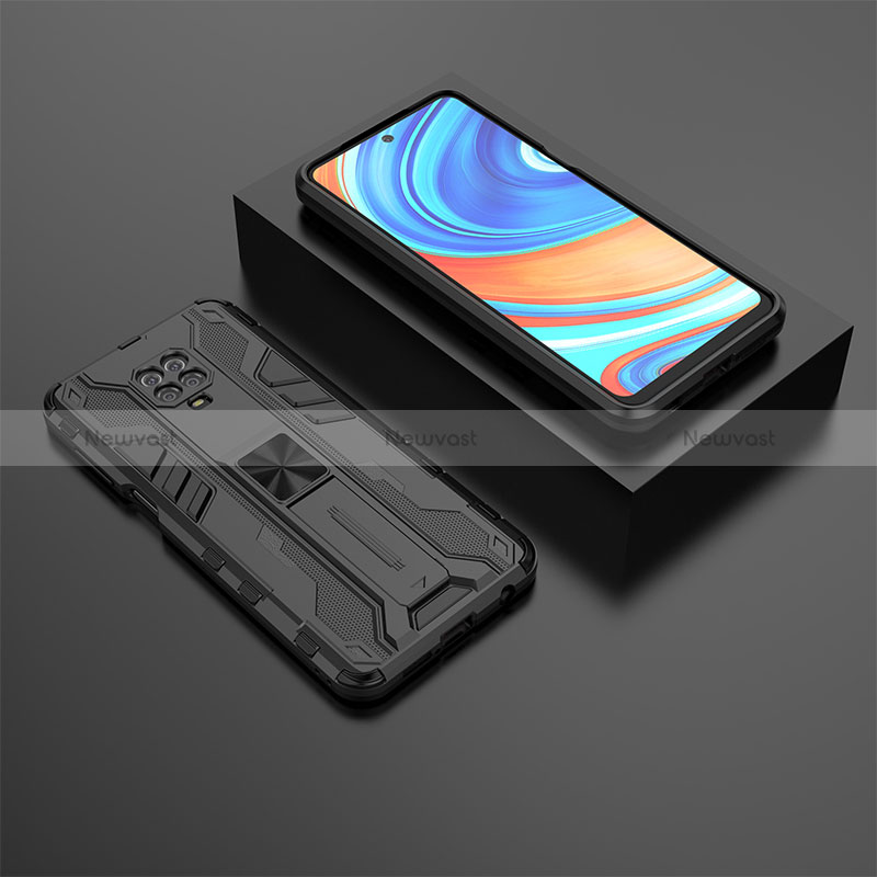 Silicone Matte Finish and Plastic Back Cover Case with Magnetic Stand KC1 for Xiaomi Poco M2 Pro Black