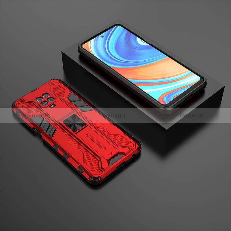 Silicone Matte Finish and Plastic Back Cover Case with Magnetic Stand KC1 for Xiaomi Poco M2 Pro Red