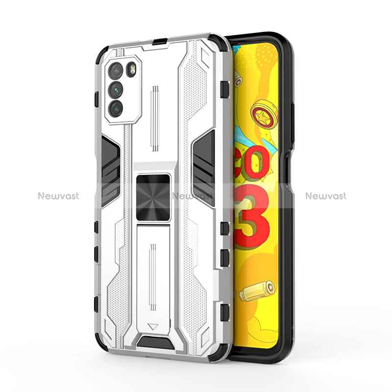 Silicone Matte Finish and Plastic Back Cover Case with Magnetic Stand KC1 for Xiaomi Poco M3