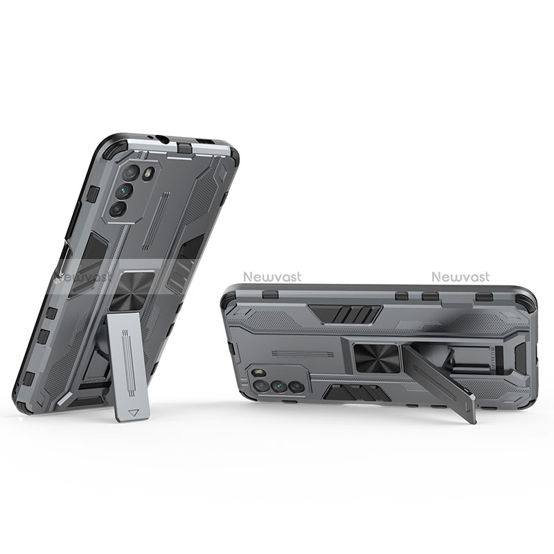 Silicone Matte Finish and Plastic Back Cover Case with Magnetic Stand KC1 for Xiaomi Poco M3