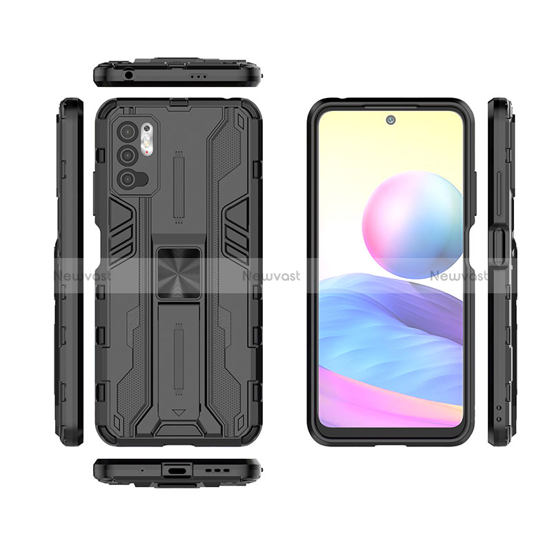 Silicone Matte Finish and Plastic Back Cover Case with Magnetic Stand KC1 for Xiaomi POCO M3 Pro 5G