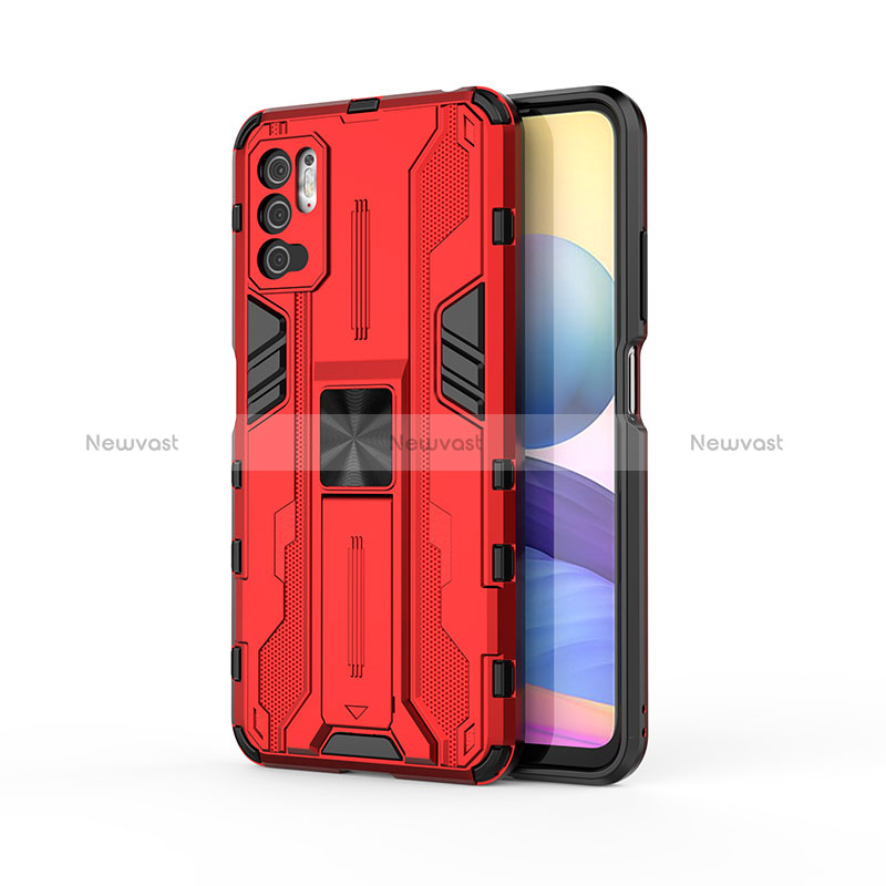 Silicone Matte Finish and Plastic Back Cover Case with Magnetic Stand KC1 for Xiaomi POCO M3 Pro 5G