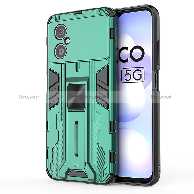 Silicone Matte Finish and Plastic Back Cover Case with Magnetic Stand KC1 for Xiaomi Poco M4 5G