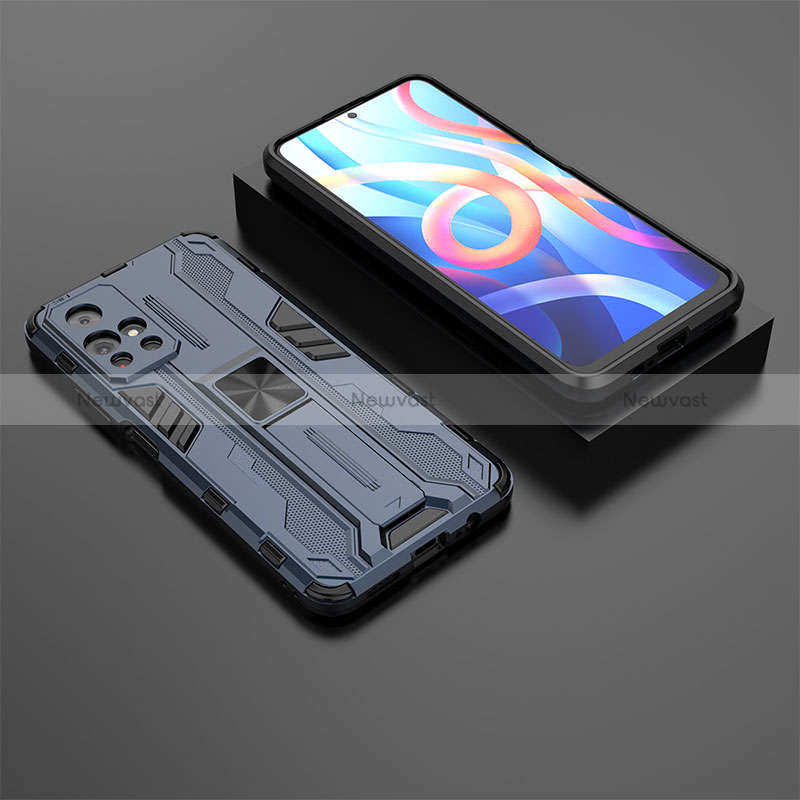 Silicone Matte Finish and Plastic Back Cover Case with Magnetic Stand KC1 for Xiaomi Poco M4 Pro 5G